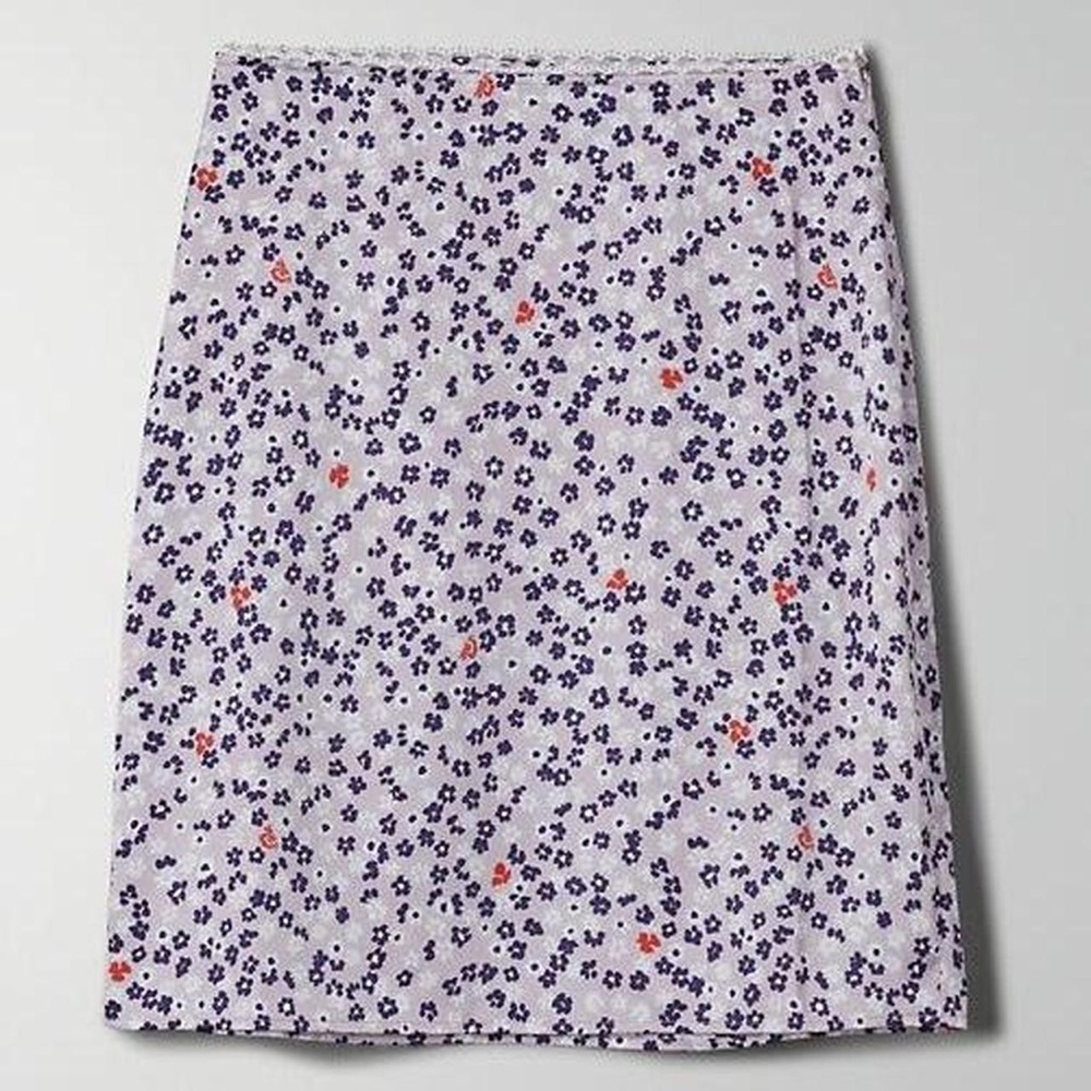 Aritzia Sunday Best Penelope Skirt- Purple Lace Trim Floral Satin Skirt
